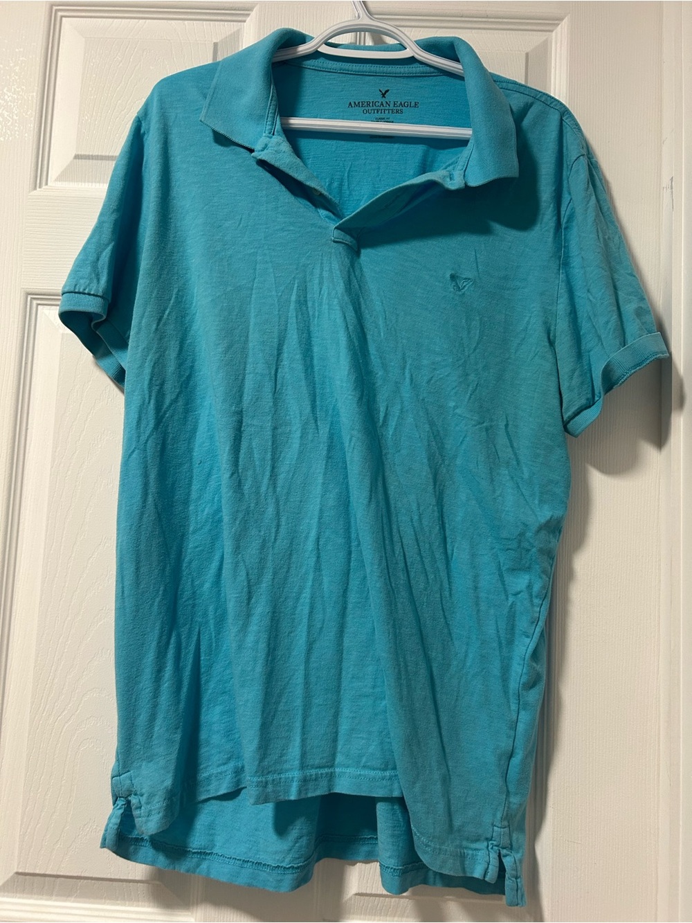 American Eagle Outfitters Turquoise Short-Sleeve Polo